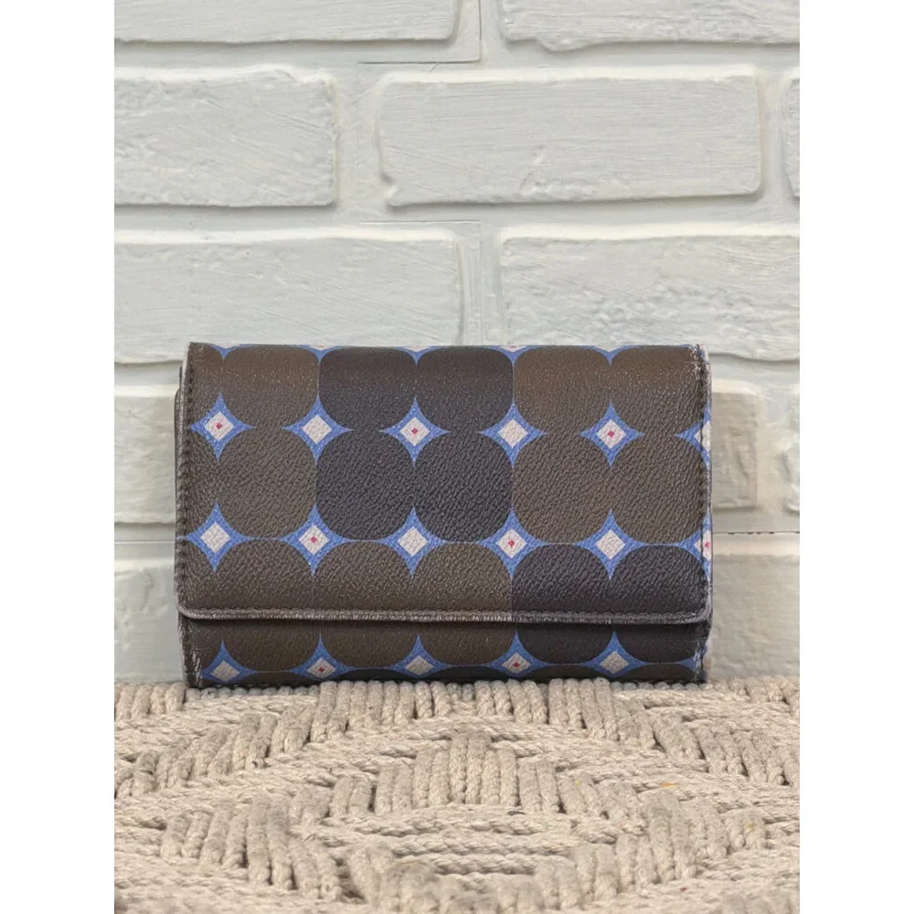 Malìparmi Trifold Wallet Brown Blue Geometric Print